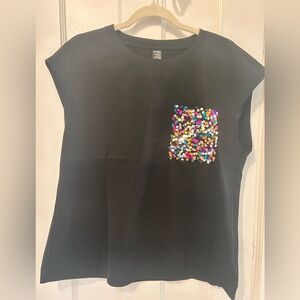 Black Sequin Pocket Tee